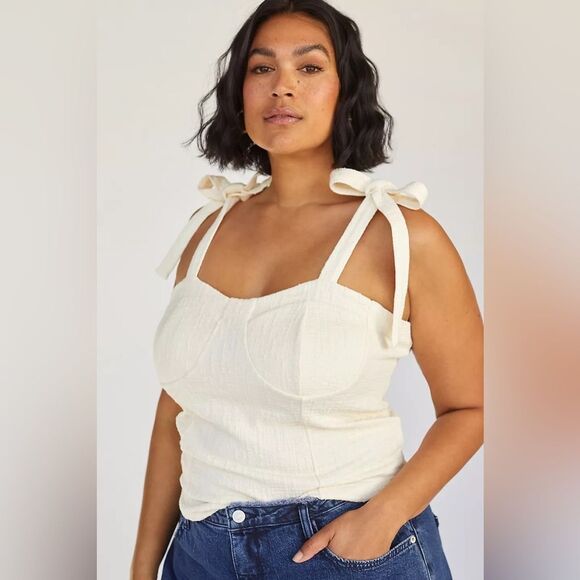Anthropology Maeve Structured Tie Tank Sz L Cream/ White - Picture 6 of 11